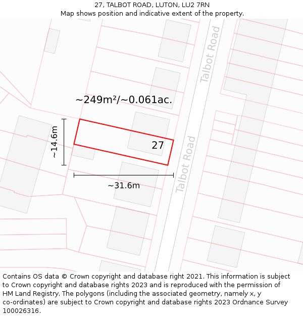 27, TALBOT ROAD, LUTON, LU2 7RN: Plot and title map