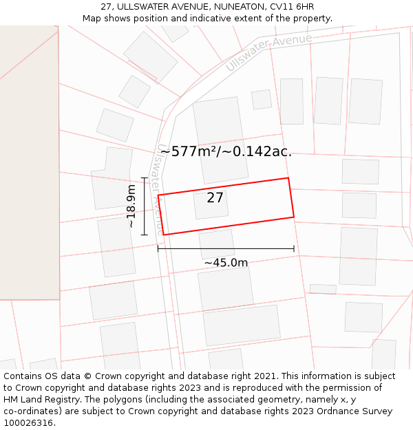 27, ULLSWATER AVENUE, NUNEATON, CV11 6HR: Plot and title map