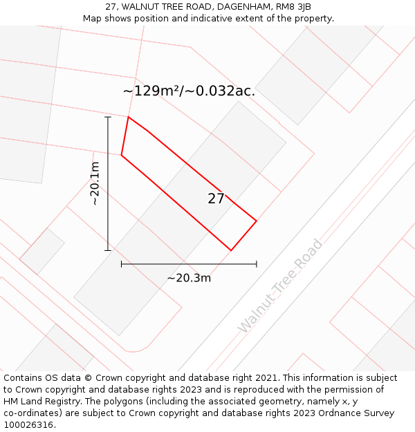 27, WALNUT TREE ROAD, DAGENHAM, RM8 3JB: Plot and title map