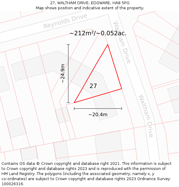 27, WALTHAM DRIVE, EDGWARE, HA8 5PG: Plot and title map