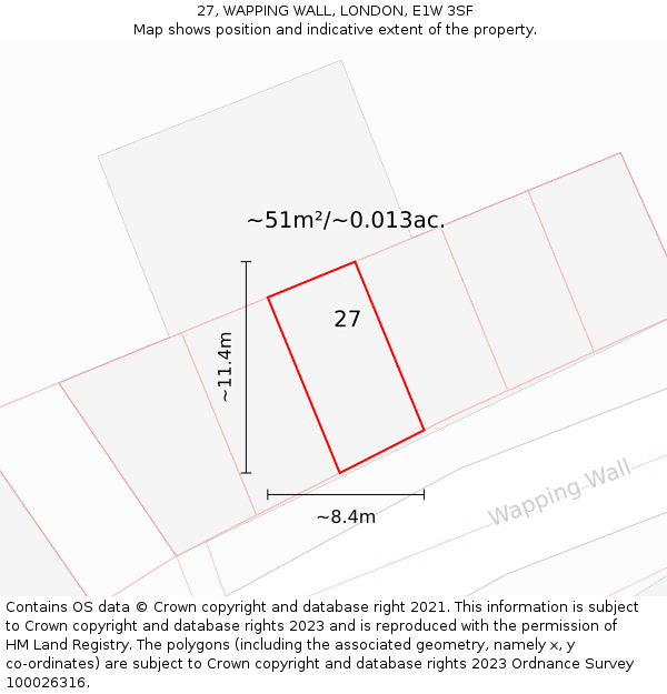 27, WAPPING WALL, LONDON, E1W 3SF: Plot and title map