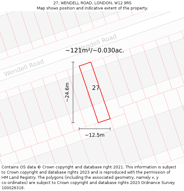 27, WENDELL ROAD, LONDON, W12 9RS: Plot and title map