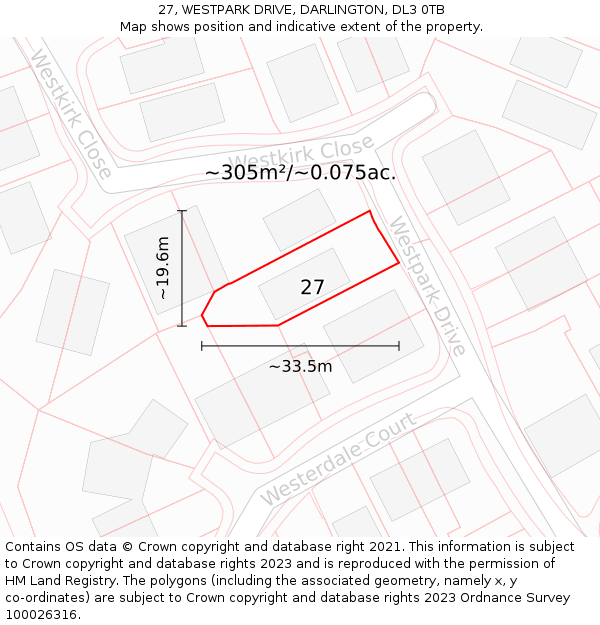 27, WESTPARK DRIVE, DARLINGTON, DL3 0TB: Plot and title map