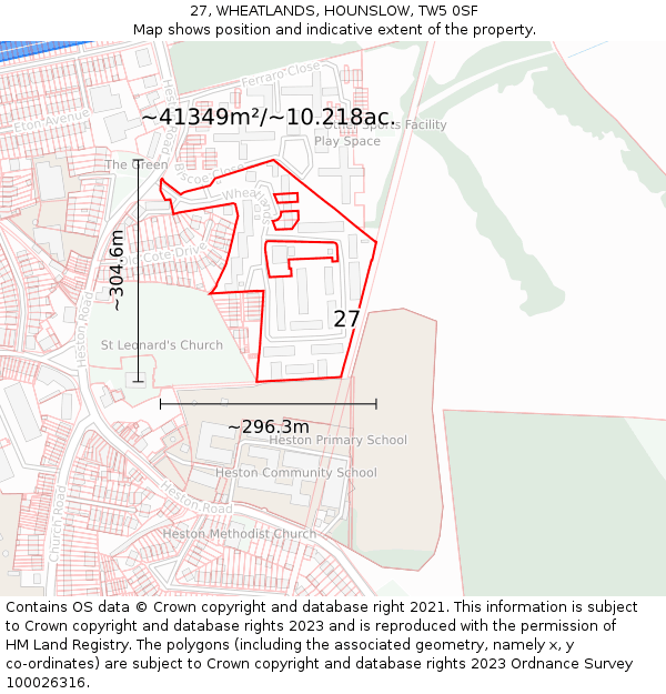 27, WHEATLANDS, HOUNSLOW, TW5 0SF: Plot and title map
