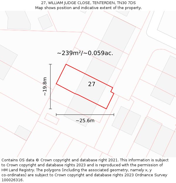27, WILLIAM JUDGE CLOSE, TENTERDEN, TN30 7DS: Plot and title map