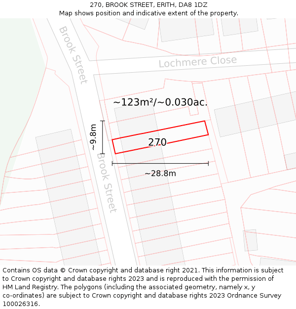 270, BROOK STREET, ERITH, DA8 1DZ: Plot and title map