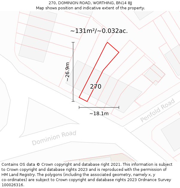 270, DOMINION ROAD, WORTHING, BN14 8JJ: Plot and title map