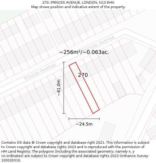 270, PRINCES AVENUE, LONDON, N13 6HN: Plot and title map