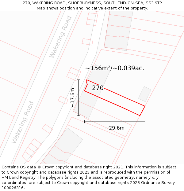 270, WAKERING ROAD, SHOEBURYNESS, SOUTHEND-ON-SEA, SS3 9TP: Plot and title map