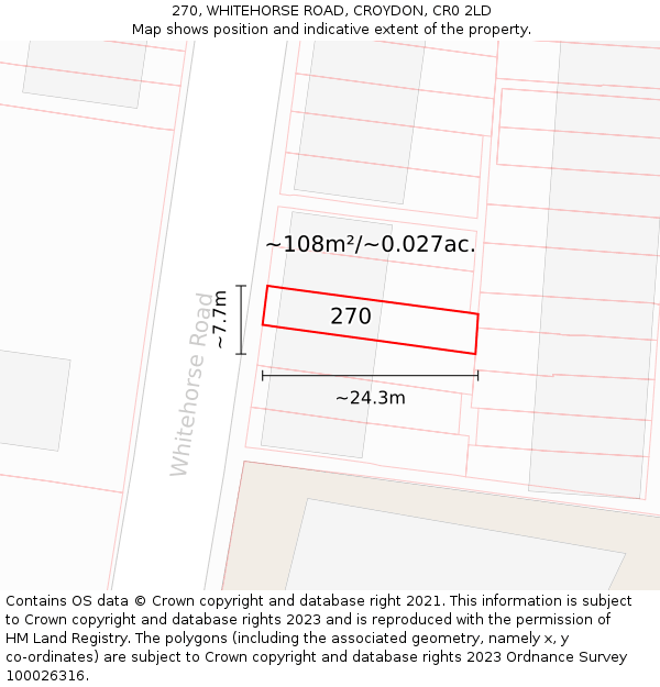 270, WHITEHORSE ROAD, CROYDON, CR0 2LD: Plot and title map