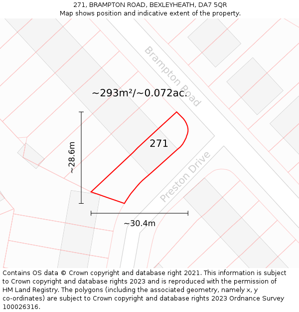 271, BRAMPTON ROAD, BEXLEYHEATH, DA7 5QR: Plot and title map