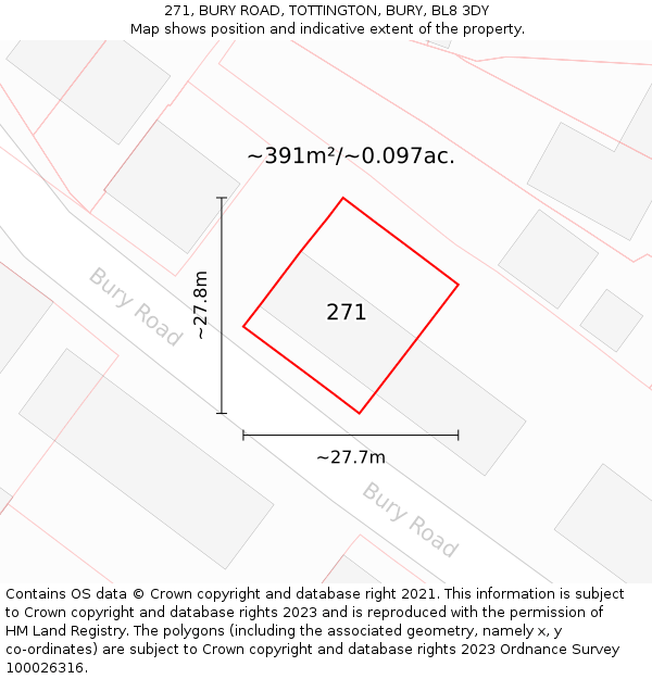 271, BURY ROAD, TOTTINGTON, BURY, BL8 3DY: Plot and title map