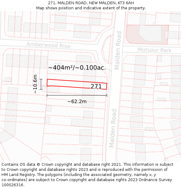 271, MALDEN ROAD, NEW MALDEN, KT3 6AH: Plot and title map