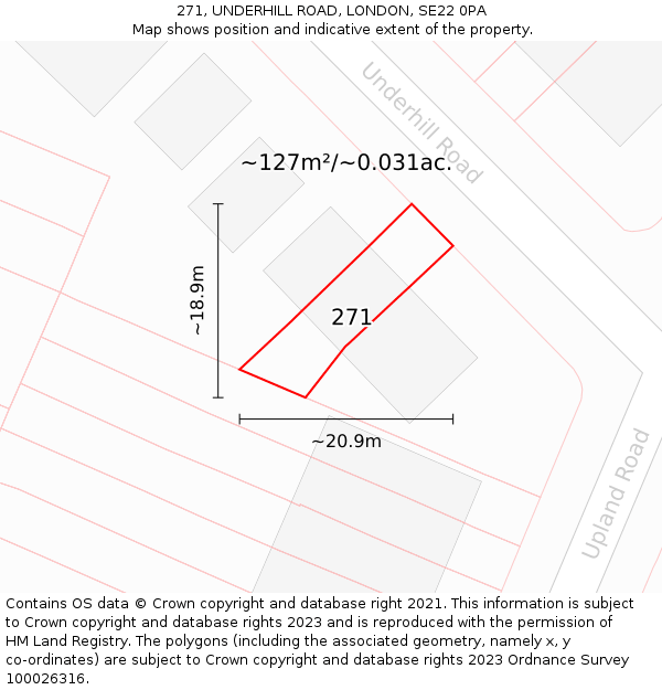 271, UNDERHILL ROAD, LONDON, SE22 0PA: Plot and title map