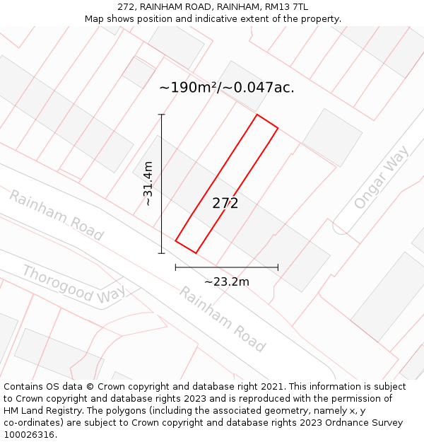 272, RAINHAM ROAD, RAINHAM, RM13 7TL: Plot and title map