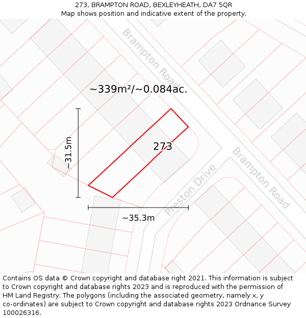 273, BRAMPTON ROAD, BEXLEYHEATH, DA7 5QR: Plot and title map