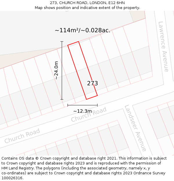 273, CHURCH ROAD, LONDON, E12 6HN: Plot and title map