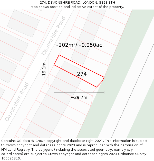 274, DEVONSHIRE ROAD, LONDON, SE23 3TH: Plot and title map