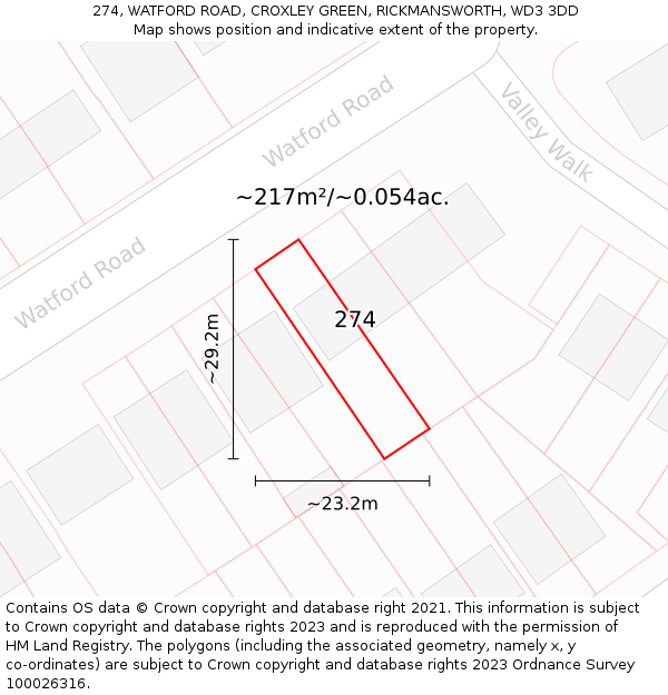 274, WATFORD ROAD, CROXLEY GREEN, RICKMANSWORTH, WD3 3DD: Plot and title map