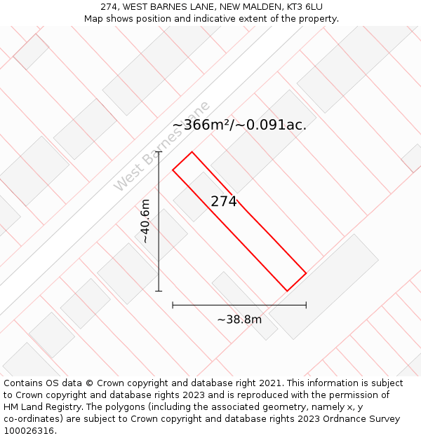 274, WEST BARNES LANE, NEW MALDEN, KT3 6LU: Plot and title map