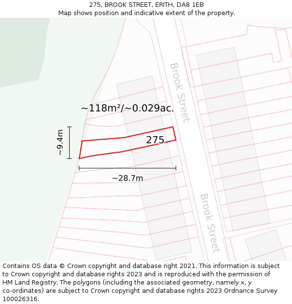 275, BROOK STREET, ERITH, DA8 1EB: Plot and title map
