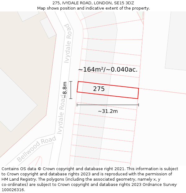 275, IVYDALE ROAD, LONDON, SE15 3DZ: Plot and title map