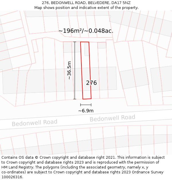 276, BEDONWELL ROAD, BELVEDERE, DA17 5NZ: Plot and title map