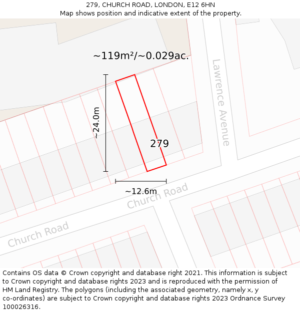 279, CHURCH ROAD, LONDON, E12 6HN: Plot and title map