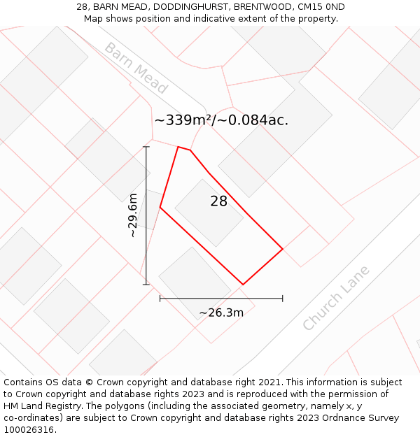 28, BARN MEAD, DODDINGHURST, BRENTWOOD, CM15 0ND: Plot and title map