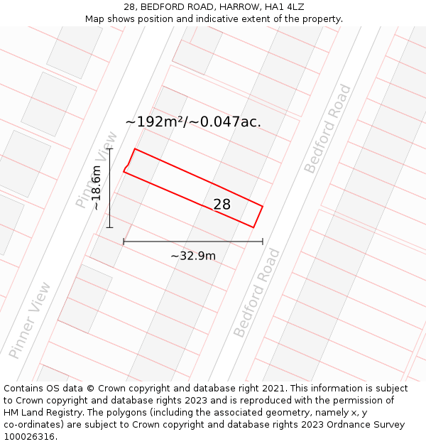 28, BEDFORD ROAD, HARROW, HA1 4LZ: Plot and title map