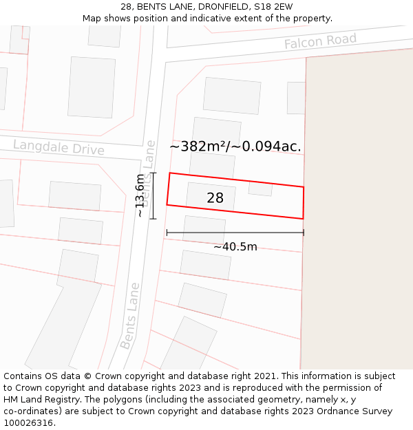 28, BENTS LANE, DRONFIELD, S18 2EW: Plot and title map