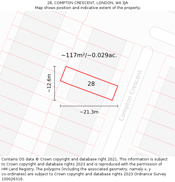 28, COMPTON CRESCENT, LONDON, W4 3JA: Plot and title map