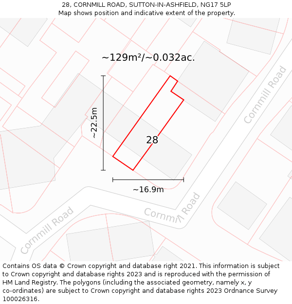28, CORNMILL ROAD, SUTTON-IN-ASHFIELD, NG17 5LP: Plot and title map
