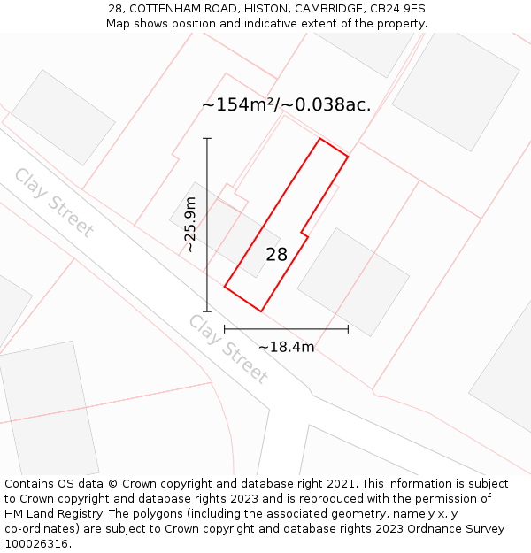 28, COTTENHAM ROAD, HISTON, CAMBRIDGE, CB24 9ES: Plot and title map