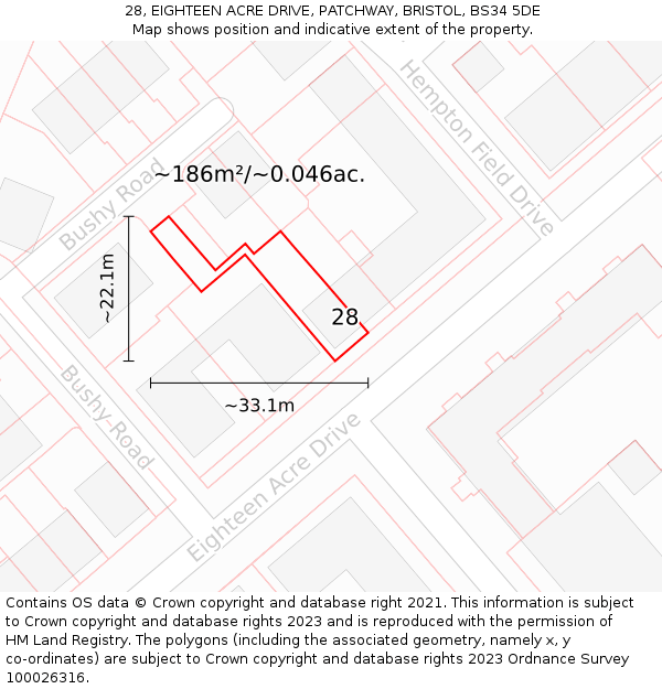 28, EIGHTEEN ACRE DRIVE, PATCHWAY, BRISTOL, BS34 5DE: Plot and title map
