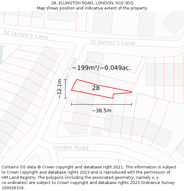 28, ELLINGTON ROAD, LONDON, N10 3DG: Plot and title map