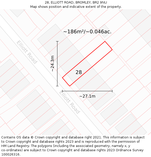28, ELLIOTT ROAD, BROMLEY, BR2 9NU: Plot and title map