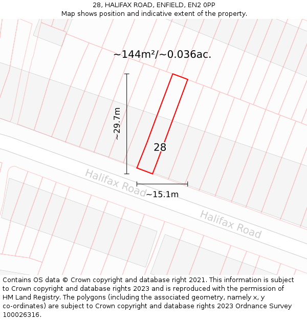 28, HALIFAX ROAD, ENFIELD, EN2 0PP: Plot and title map