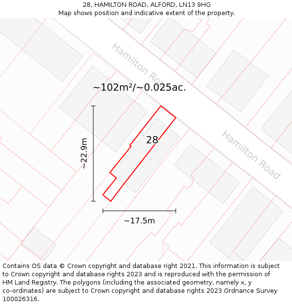 28, HAMILTON ROAD, ALFORD, LN13 9HG: Plot and title map