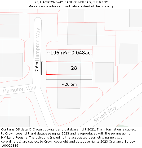 28, HAMPTON WAY, EAST GRINSTEAD, RH19 4SG: Plot and title map