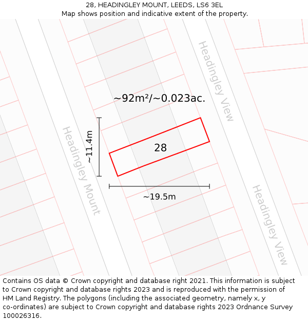 28, HEADINGLEY MOUNT, LEEDS, LS6 3EL: Plot and title map