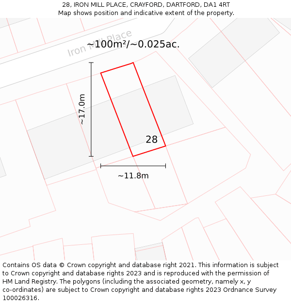 28, IRON MILL PLACE, CRAYFORD, DARTFORD, DA1 4RT: Plot and title map