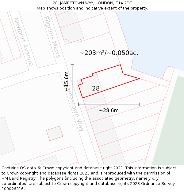 28, JAMESTOWN WAY, LONDON, E14 2DF: Plot and title map
