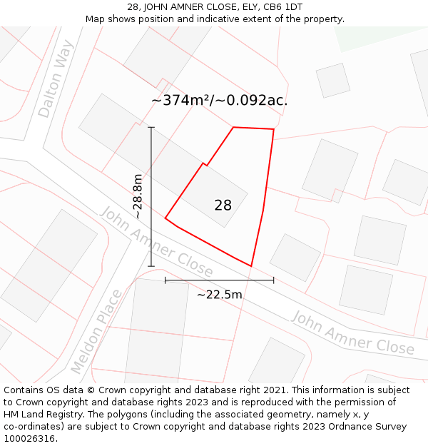 28, JOHN AMNER CLOSE, ELY, CB6 1DT: Plot and title map