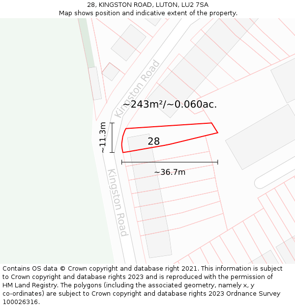 28, KINGSTON ROAD, LUTON, LU2 7SA: Plot and title map