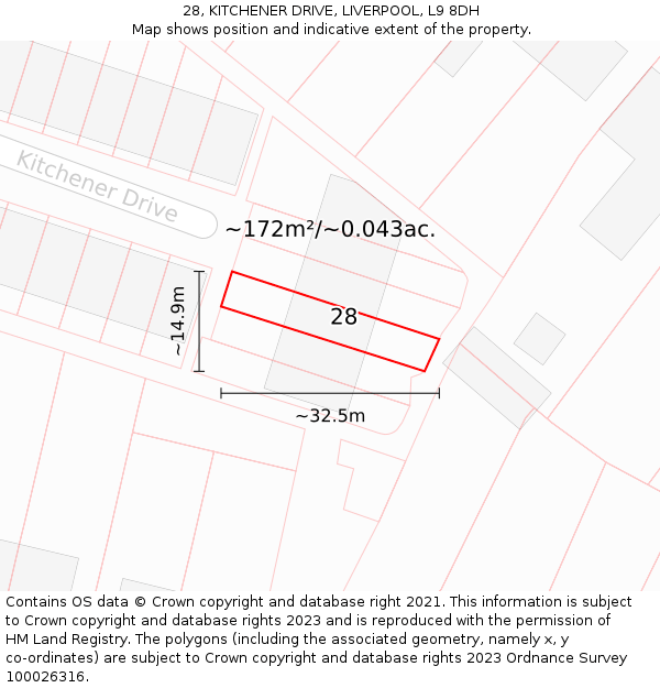 28, KITCHENER DRIVE, LIVERPOOL, L9 8DH: Plot and title map