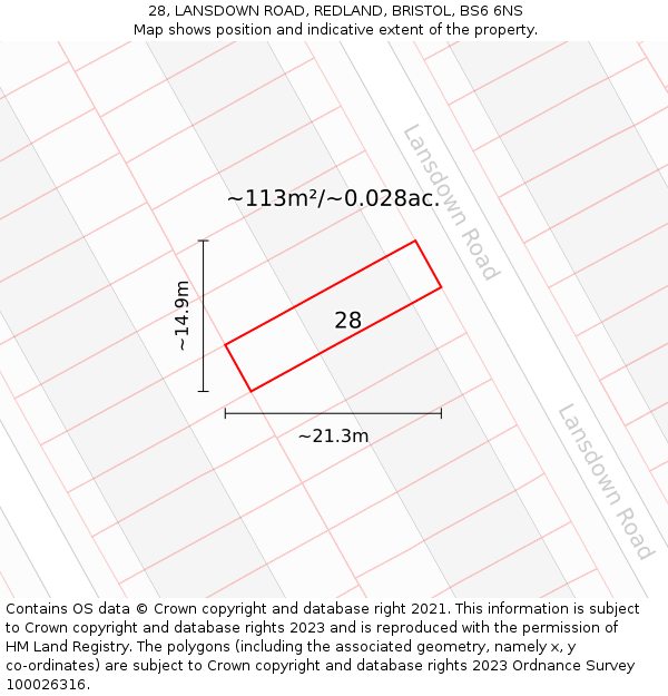 28, LANSDOWN ROAD, REDLAND, BRISTOL, BS6 6NS: Plot and title map