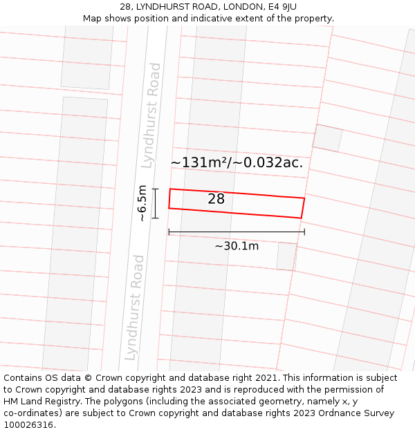 28, LYNDHURST ROAD, LONDON, E4 9JU: Plot and title map