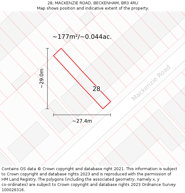 28, MACKENZIE ROAD, BECKENHAM, BR3 4RU: Plot and title map
