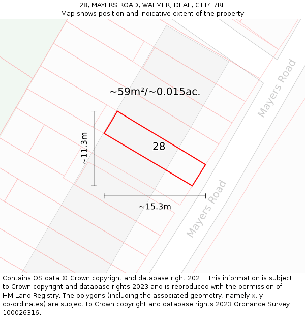 28, MAYERS ROAD, WALMER, DEAL, CT14 7RH: Plot and title map